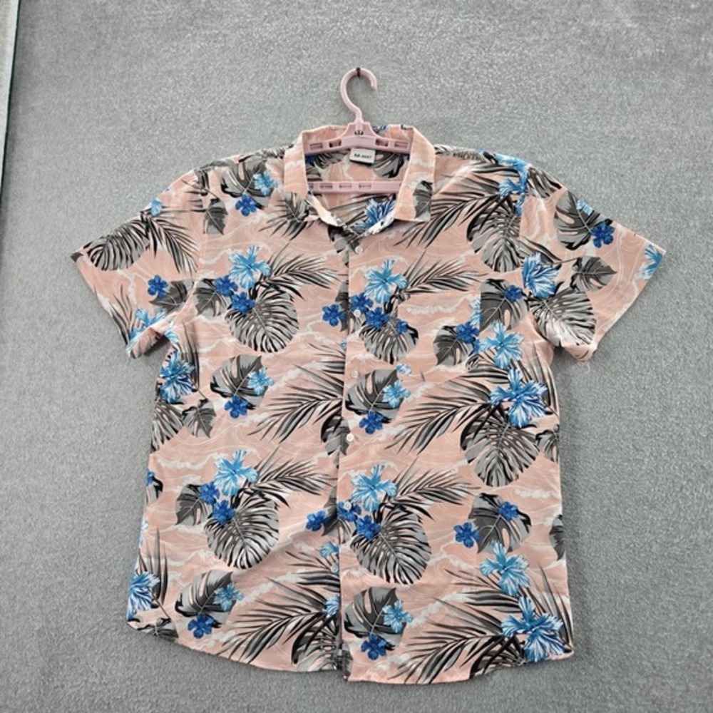 Southpole Men Button Up Shirt XL Pink Floral Hawaiian Short Sleeve